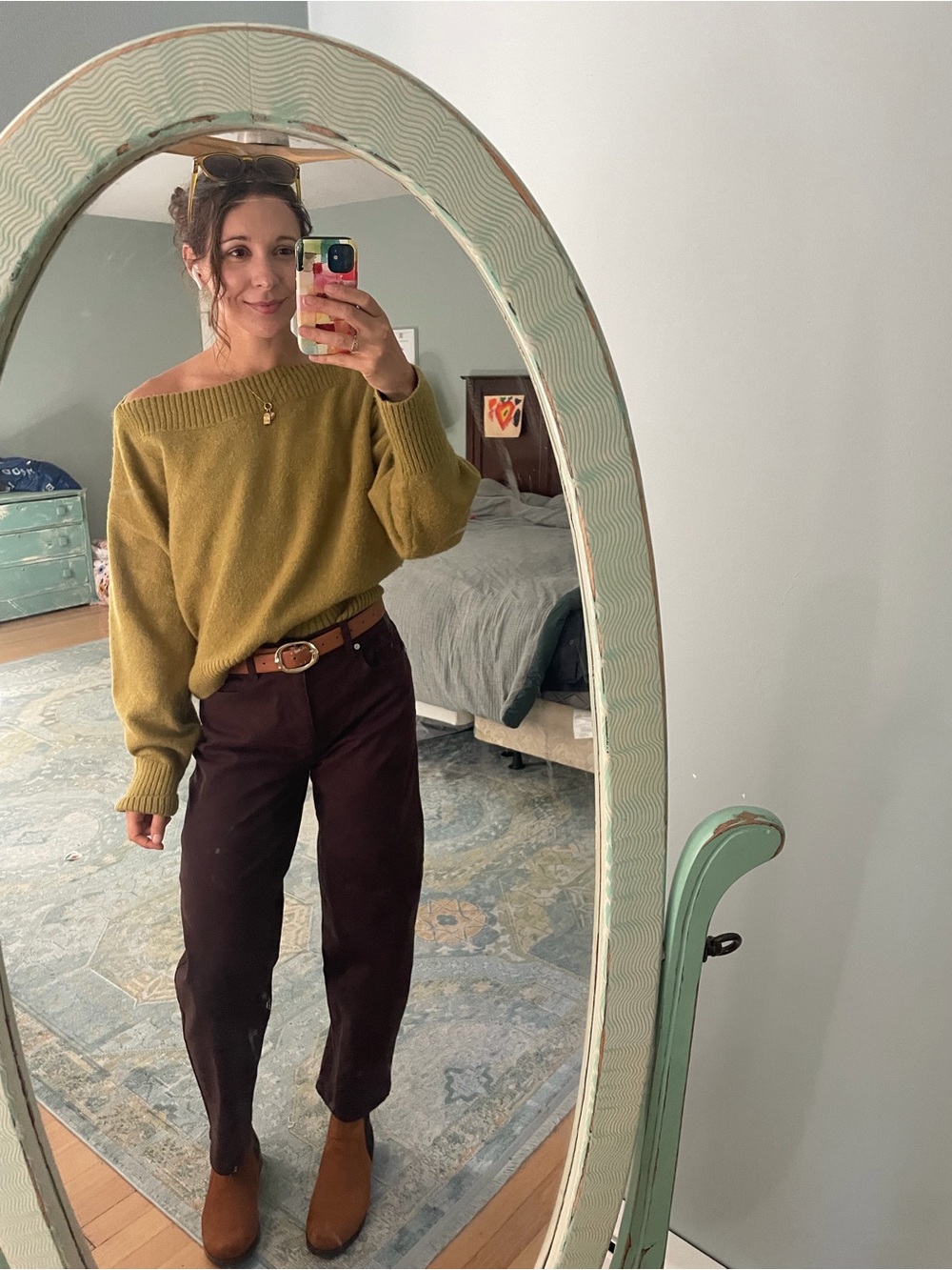 & Other Stories Olive Off-the-Shoulder Knit Sweater